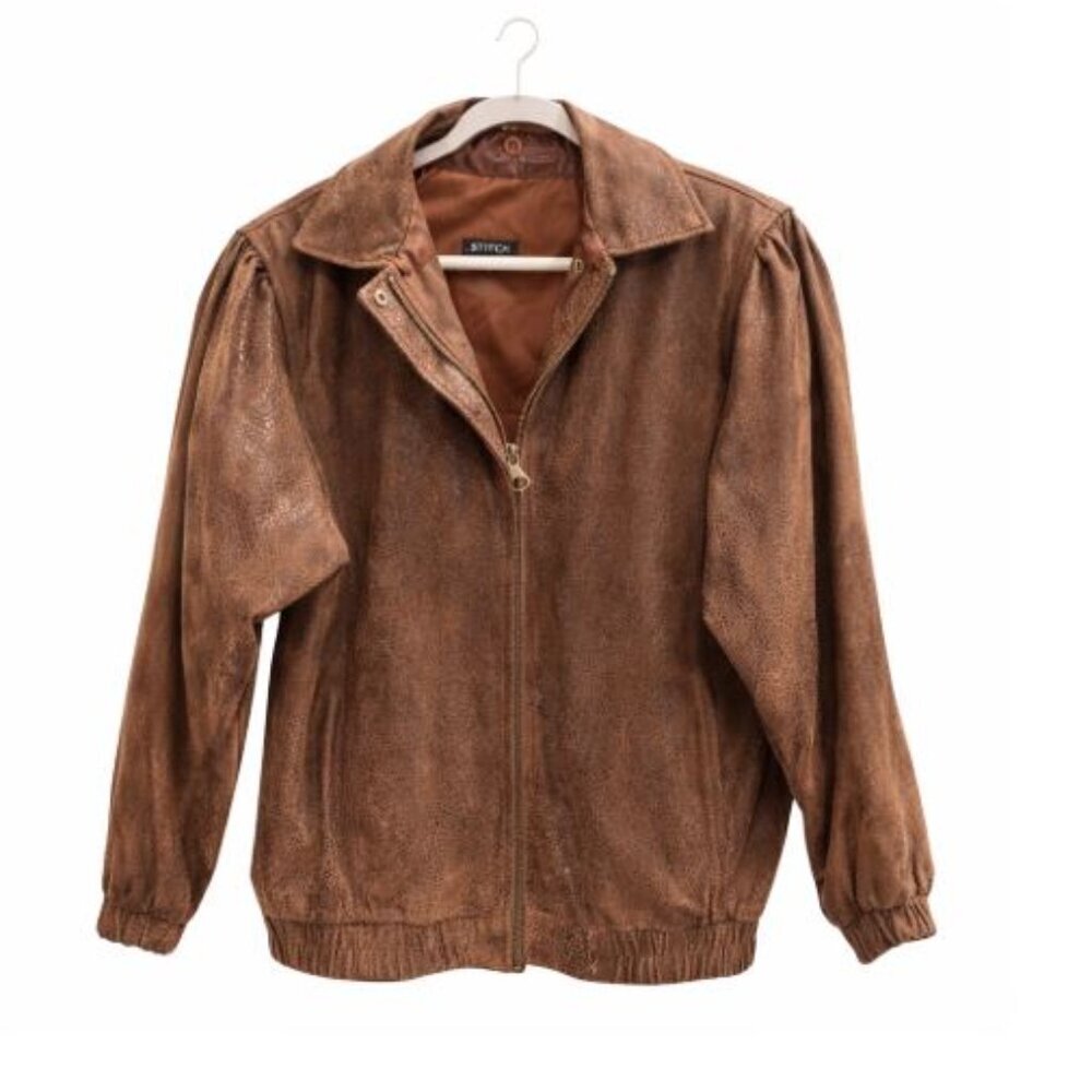 Vintage PELLE Brown Animal Print Leather Jacket Medium Genuine Leather